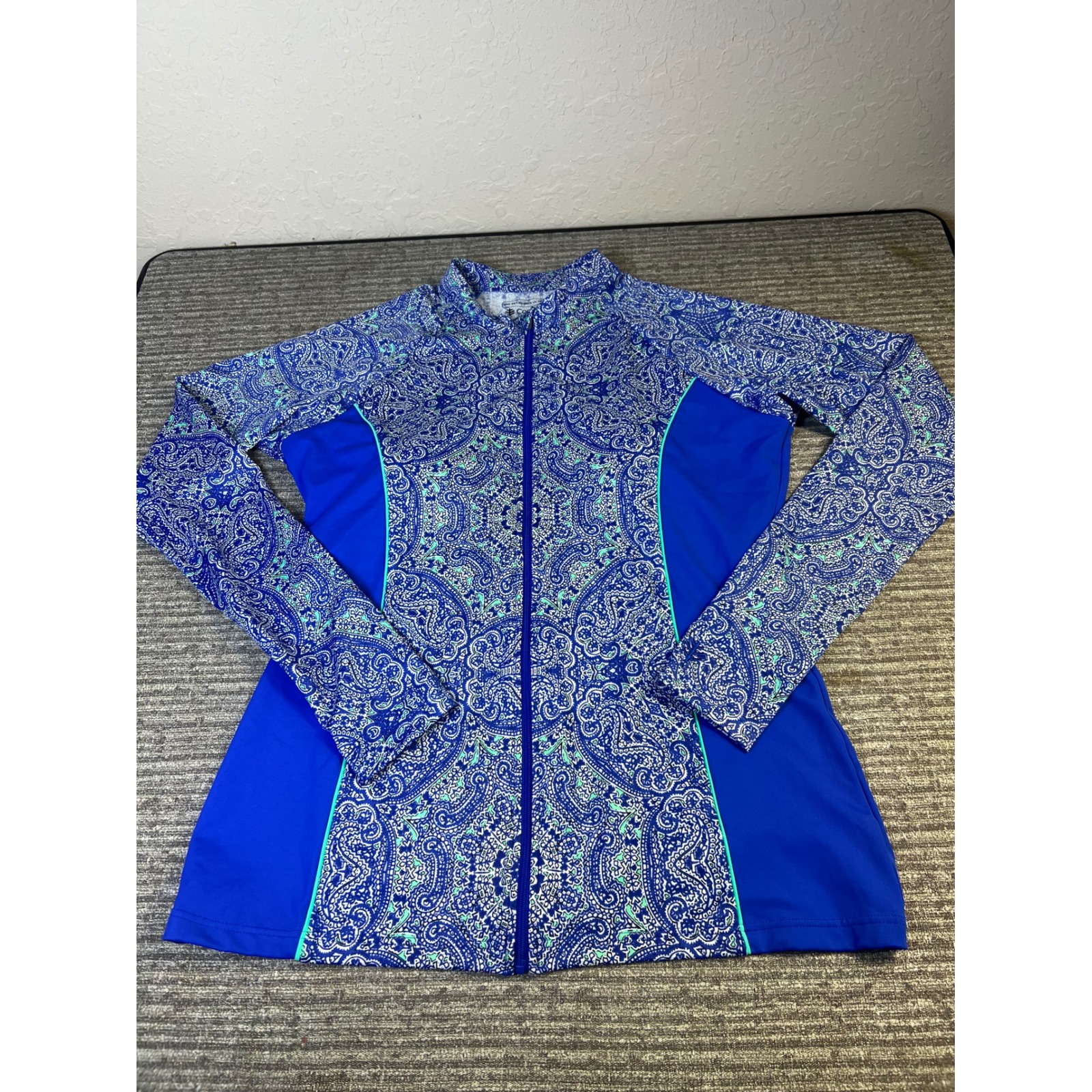 Coolibar Escalante Rash Guard Jacket Blue Paisley Upf 50+ Full Zip Womens Large